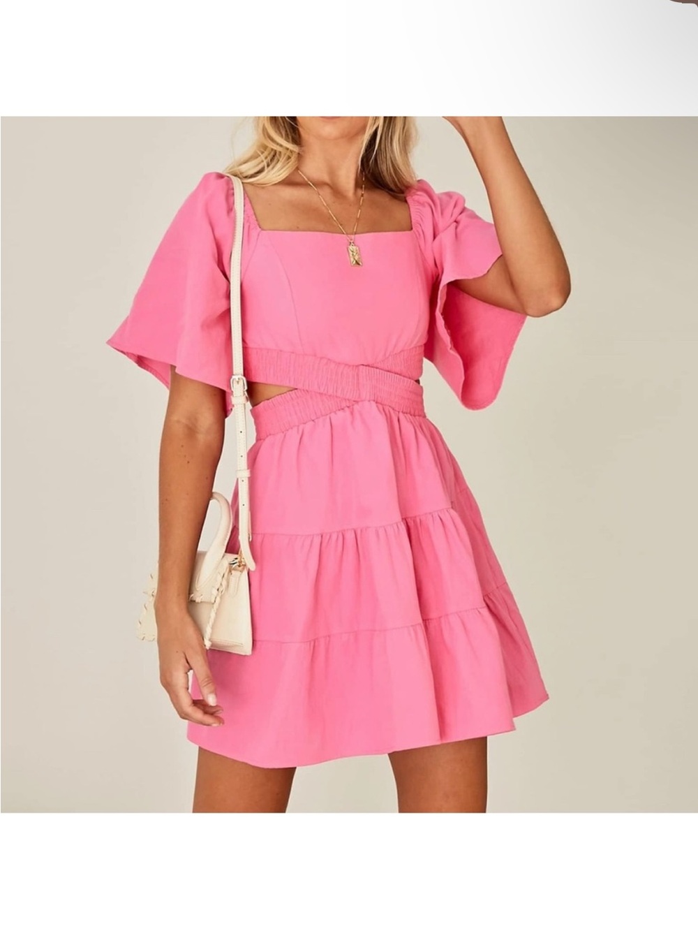 Shy velvet hot pink cut out dress